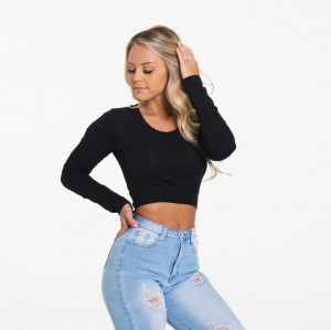 NVGTN Around Black Long Sleeve Crop Naisten Topit Mustat | FI019LI