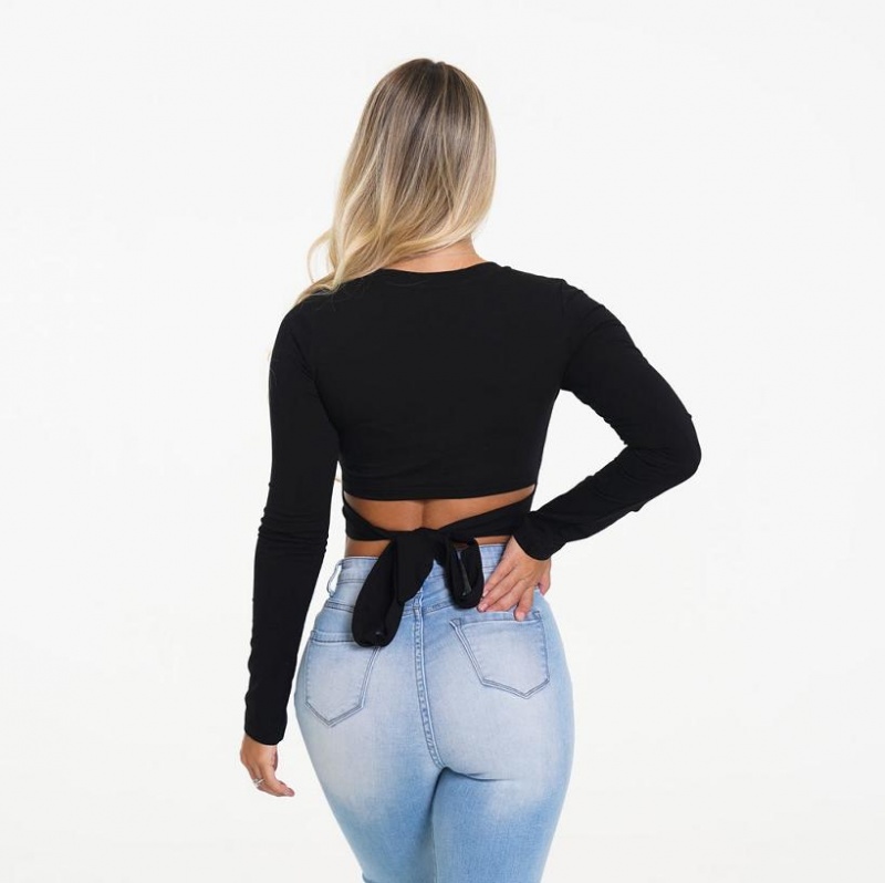 NVGTN Around Black Long Sleeve Crop Naisten Topit Mustat | FI019LI