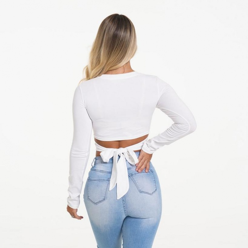 NVGTN Around White Long Sleeve Crop Naisten Topit Valkoinen | FI045LI