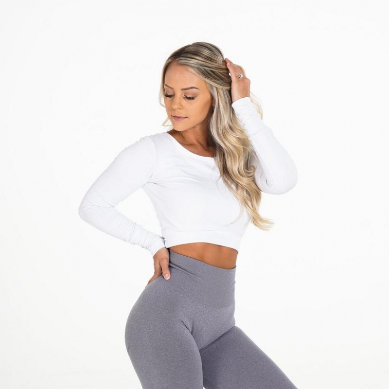 NVGTN Form Long Sleeve Crop Naisten Topit Valkoinen | FI279LI