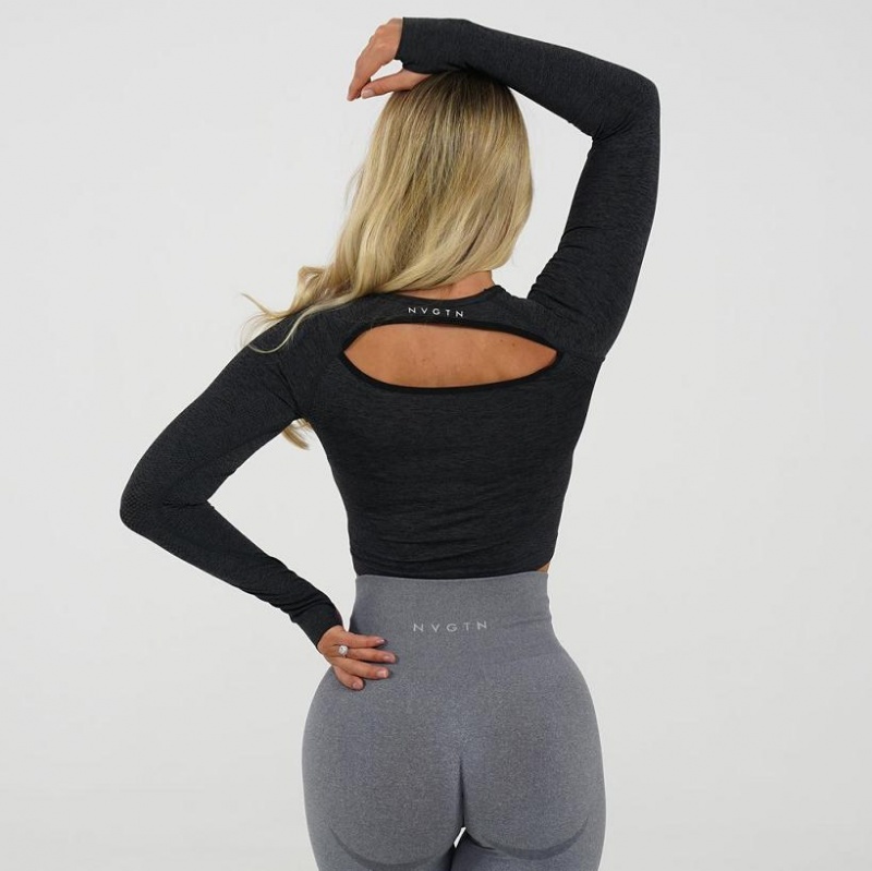 NVGTN Glimpse Long-Sleeve Crop Naisten Topit Mustat | FI305LI