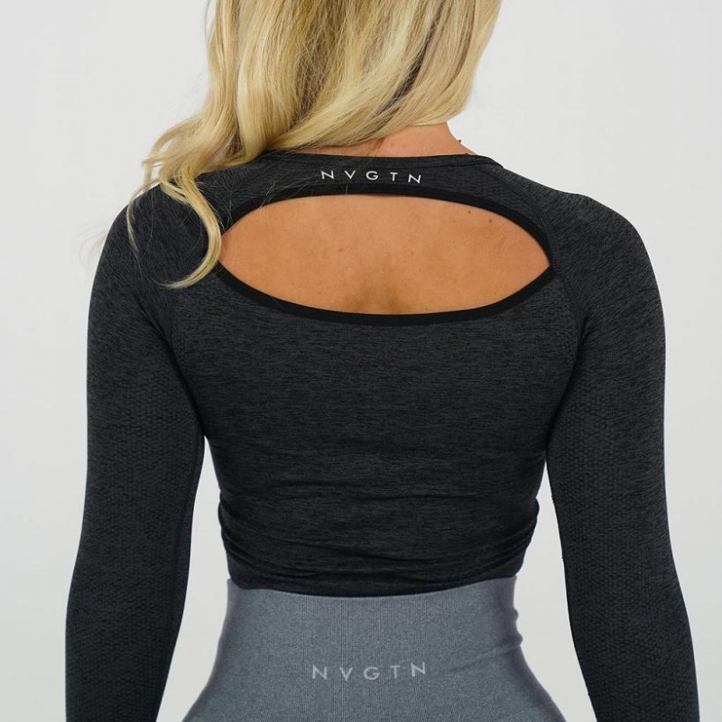 NVGTN Glimpse Long-Sleeve Crop Naisten Topit Mustat | FI305LI