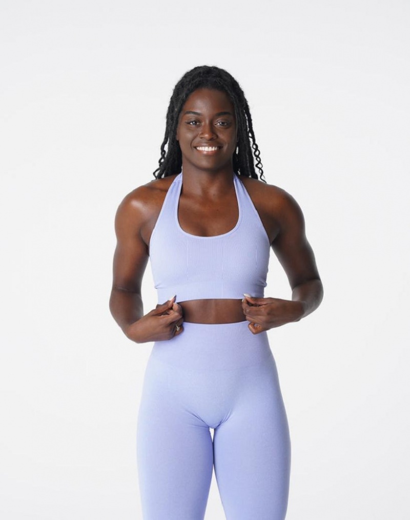 NVGTN Limitless Ribbed Seamless Halter Naisten Urheiluliivit Sininen | FI365QM