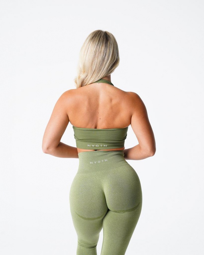 NVGTN Limitless Ribbed Seamless Halter Naisten Urheiluliivit Oliivinvihreä | FI391QM