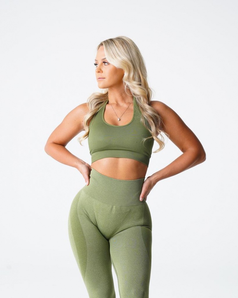 NVGTN Limitless Ribbed Seamless Halter Naisten Urheiluliivit Oliivinvihreä | FI391QM