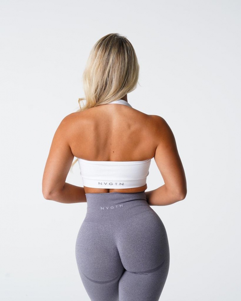 NVGTN Limitless Ribbed Seamless Halter Naisten Urheiluliivit Valkoinen | FI495QM